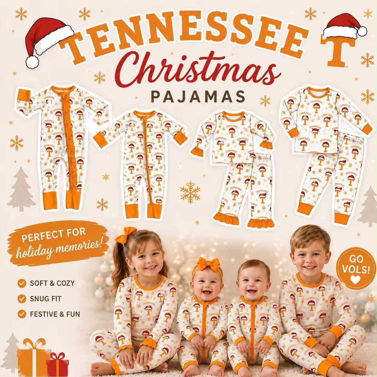 custom moq 5 mix size KLSH01 Girls And Boys Santa Hat Snowflake Print Long Sleeve Christmas Pajama Set Rompers