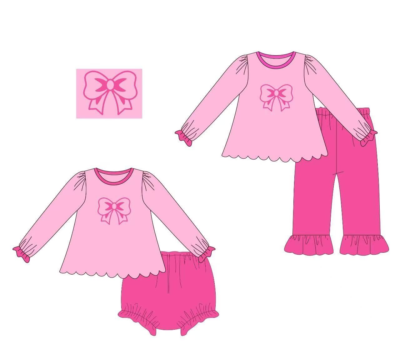 Custom moq 5 each style eta 6-7weeks baby girl clothes bow pink long sleeve pants sets brief set-25.8.9