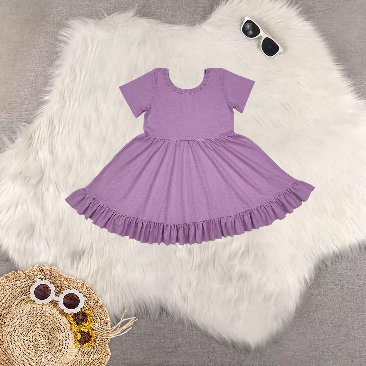 RTS baby girls clothes solid color short Sleeve dress