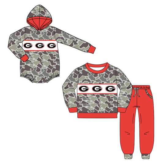 Custom moq 5 mix size milk silk summer teams baby boys clothes camouflage red hooded long sleeve pants sets and romper-25.10.20