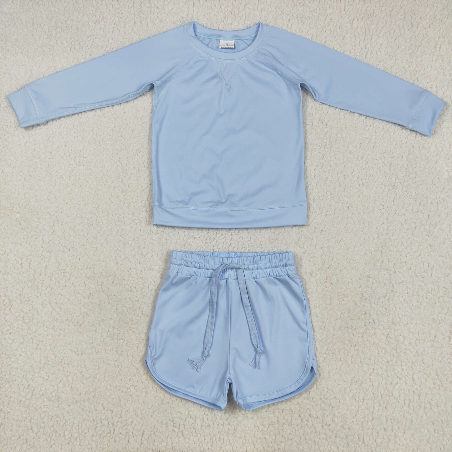RTS NO MOQ GT0970+SS0505 Pure blue yoga long-sleeved top shorts sets
