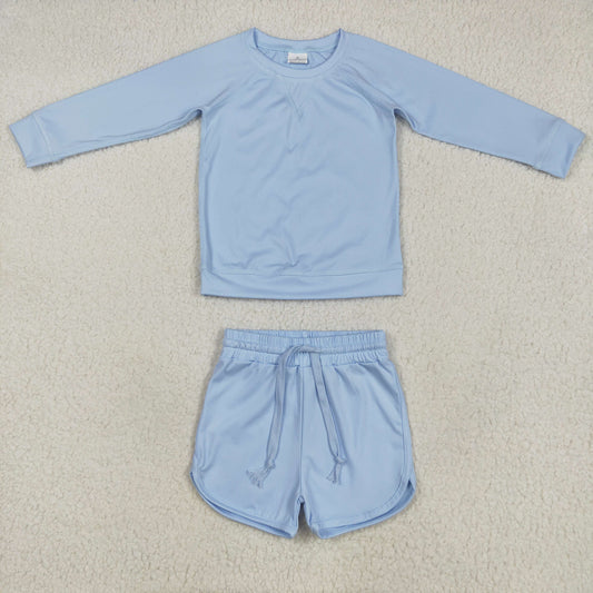 RTS NO MOQ GT0970+SS0505 Pure blue yoga long-sleeved top shorts sets