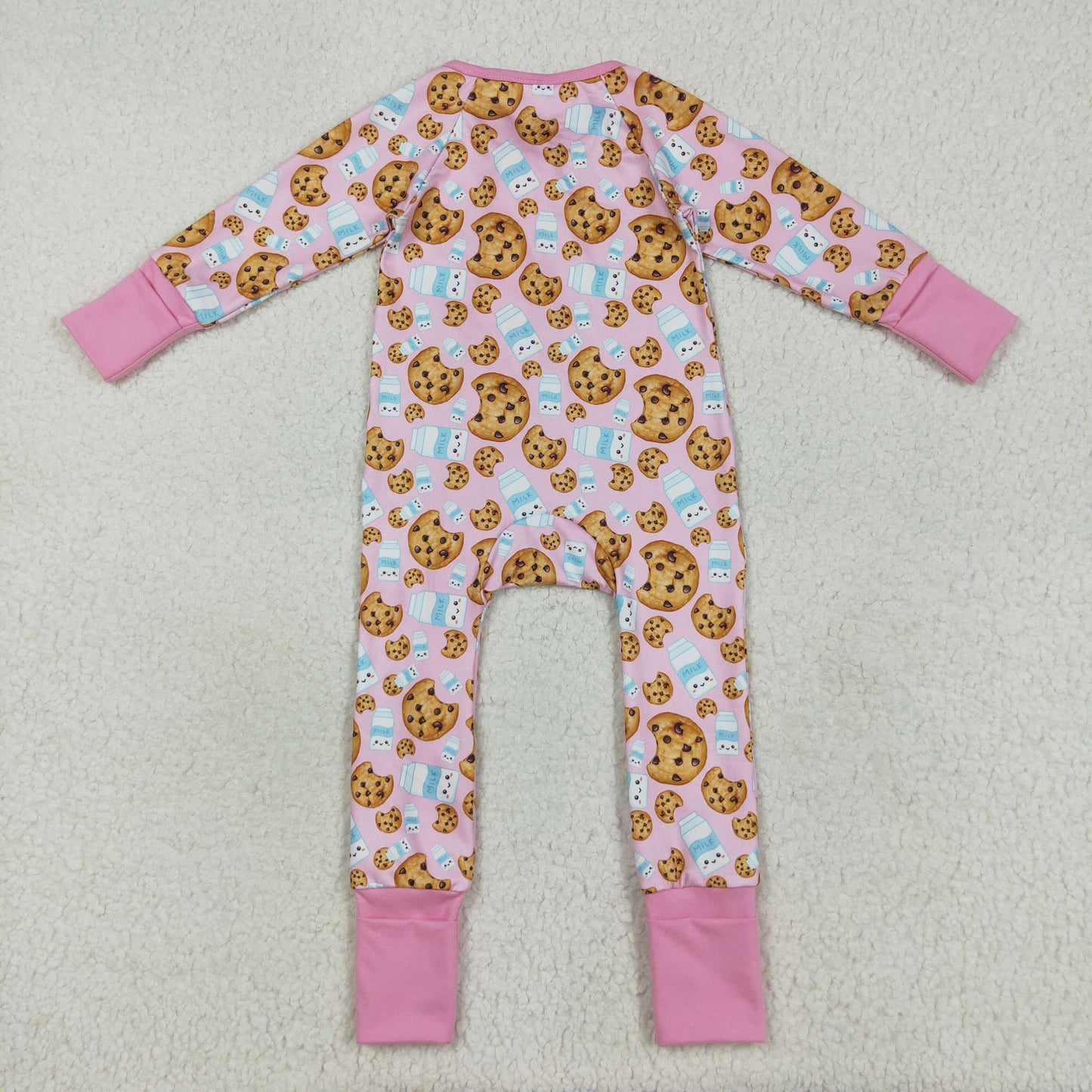 RTS NO MOQ（In Stock) LR2398 Cookies Milk Pink Zipper Long Sleeve Bodysuit