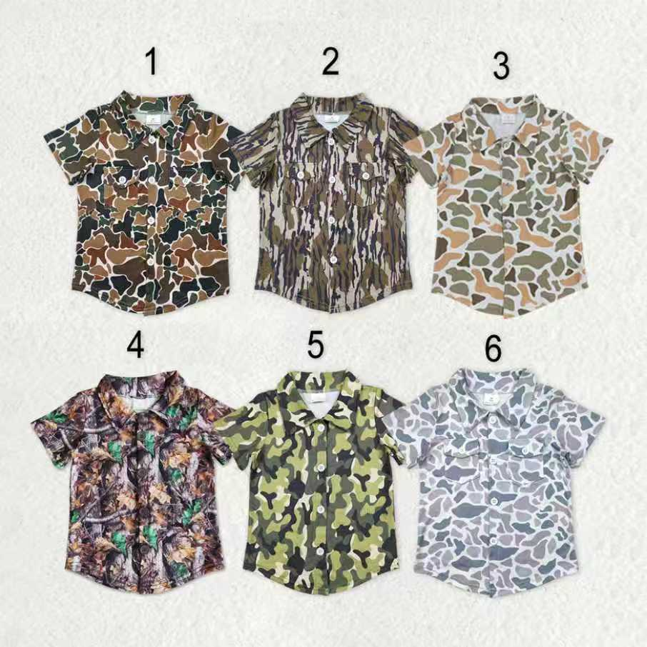 RTS NO MOQ Sibling baby boys clothes camouflage short-sleeved tops
