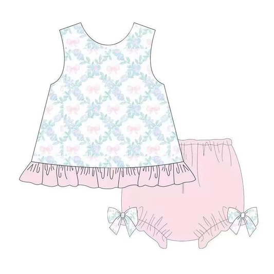 Custom moq 5 each style eta 6-7weeks baby girl clothes bow floral sleeveless brief set-25.7.29
