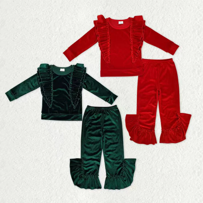 RTS NO MOQ Sibling Baby Girls clothes Gold velvet solid color long sleeve Pants Clothes Sets