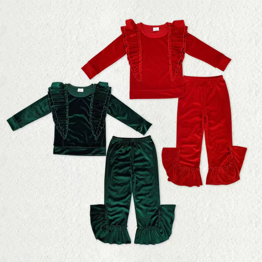 RTS NO MOQ Sibling Baby Girls clothes Gold velvet solid color long sleeve Pants Clothes Sets
