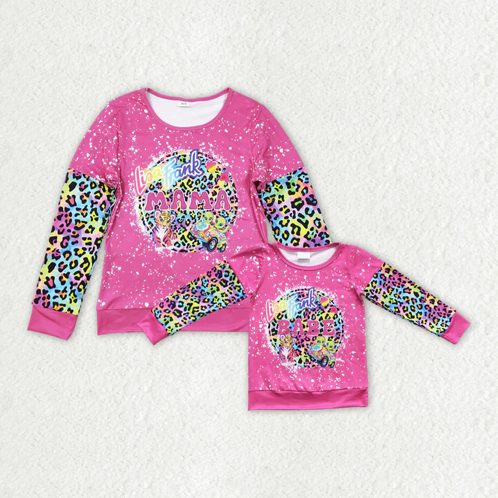 RTS NO MOQ Adults and Baby Mama pink Long Sleeve Pullover Sweatshirt