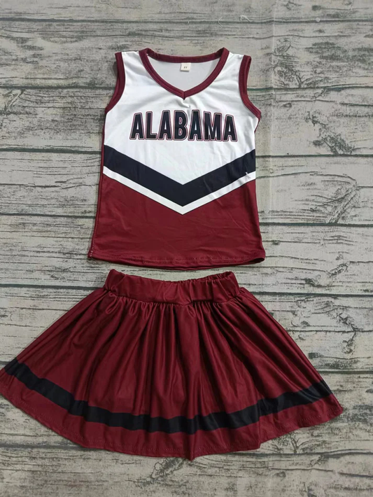 Custom moq 5 each style eta 6-7weeks baby girl clothes team brick red sleeveless skirts sets-25.8.6