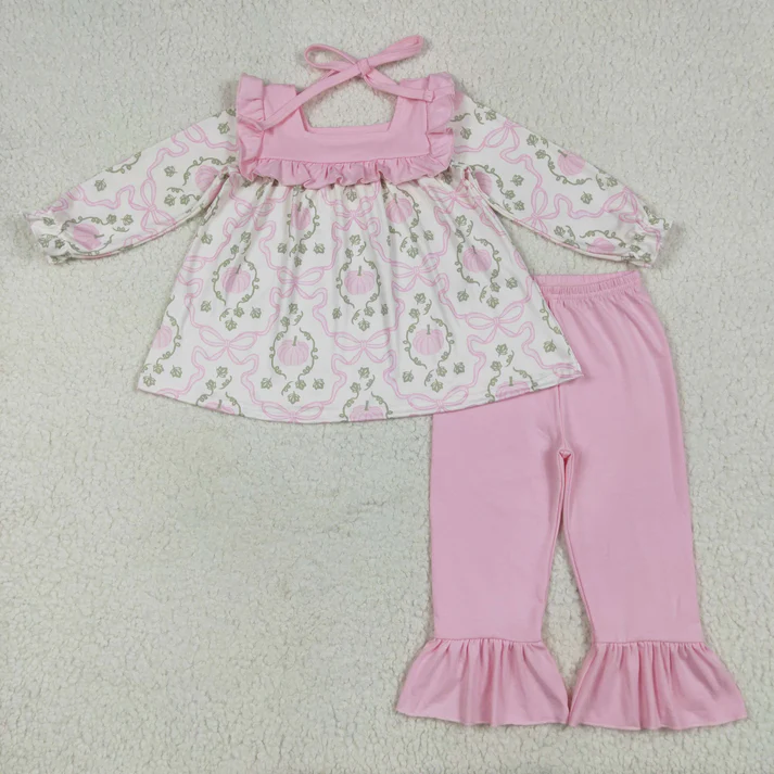 RTS NO MOQ Sibling baby girl clothes halloween pumpkin long sleeve pants Sets