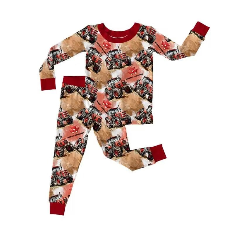 custom moq 5 eta 6-7weeks baby boy clothes excavator red Long Sleeve Long Pants Set