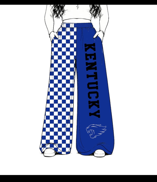 custom moq 5 mix size CLME0102 Adult And Kids Blue Checked Patchwork Elastic Waist Team Long Pants
