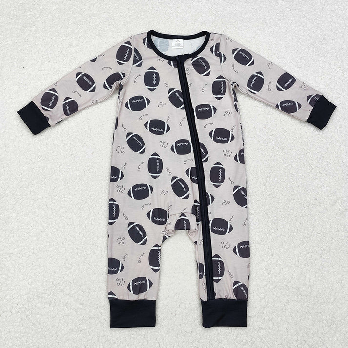 RTS NO MOQ Baby Infant Toddler Football Zip Bamboo Rompers