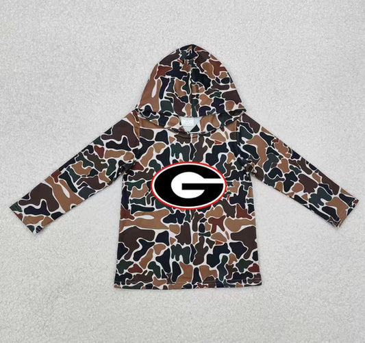 Custom moq 5 mix size milk silk summer team baby girls and boys clothes camouflage hooded long sleeve top-25.10.22