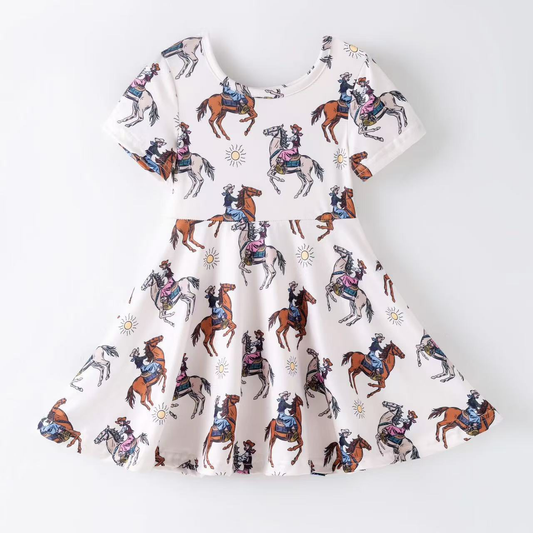 Custom moq 5 each style eta 6-7weeks baby girl clothes riding horse short sleeve dress-25.7.24