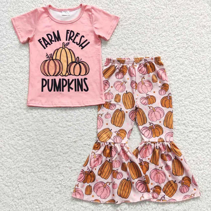 RTS Sibling baby girl clothes halloween pumpkin short Sleeve pants sets