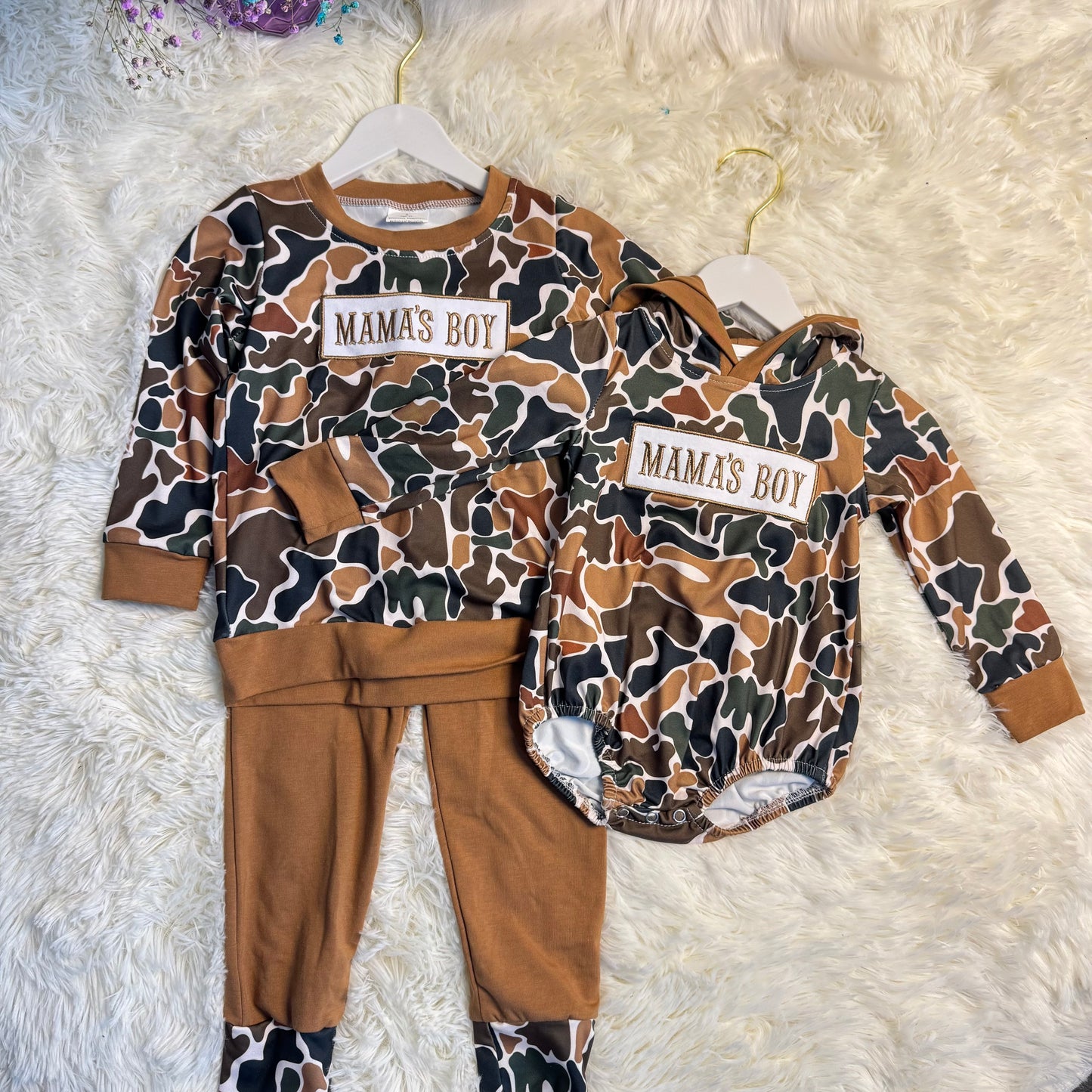 RTS NO MOQ Sibling Baby boy clothes embroidery mama long-sleeved trousers suit & rompers