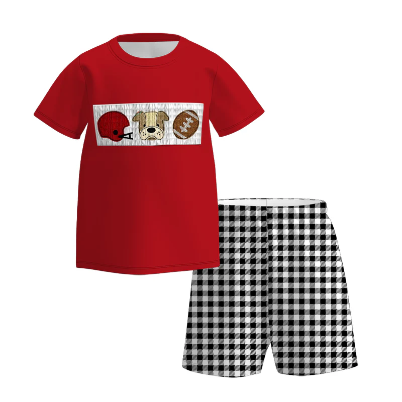 Custom summer teams baby girls clothes team red short sleeve shorts sets dress romper-25.7.15