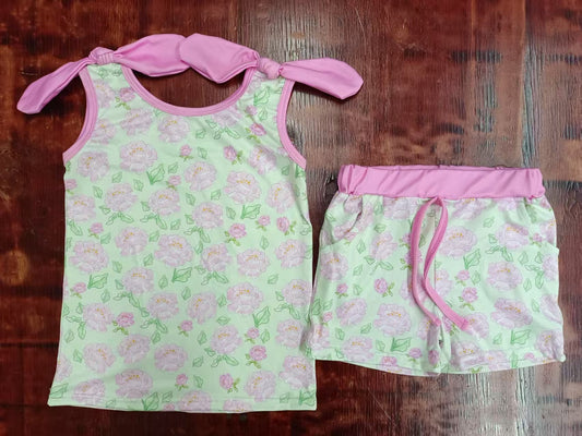 Custom moq 3 eta 6-7weeks baby girls clothes floral suspender shorts sets