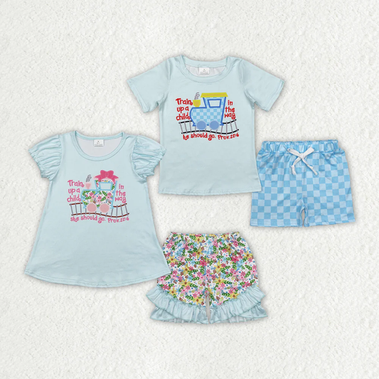 RTS NO MOQ boy and girls short-sleeved shorts suit & short-sleeved sets
