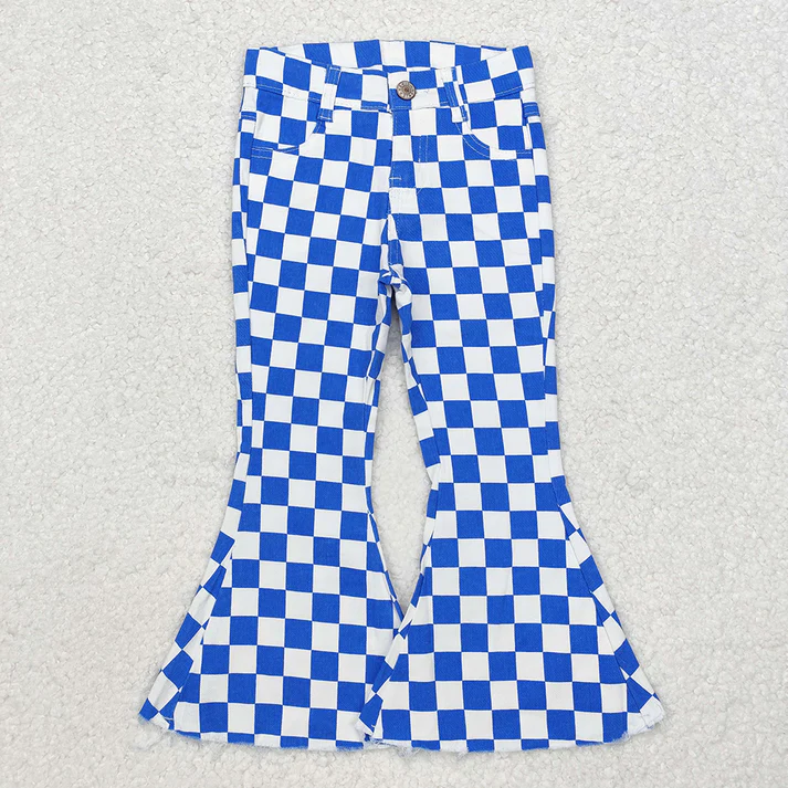 RTS NO MOQ Children's Plaid Ripped Jeans & Plaid Flared Pants