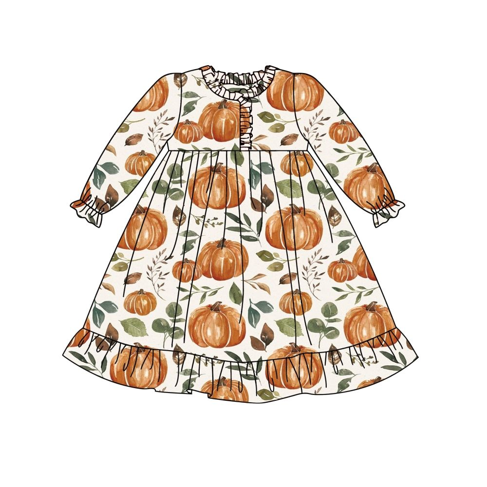 Custom moq 5 each style eta 6-7weeks baby girl clothes pumpkin long sleeve dress-25.8.4