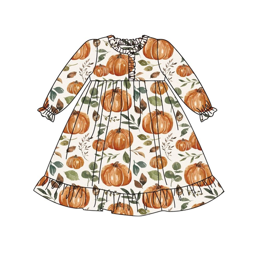 Custom moq 5 each style eta 6-7weeks baby girl clothes pumpkin long sleeve dress-25.8.4