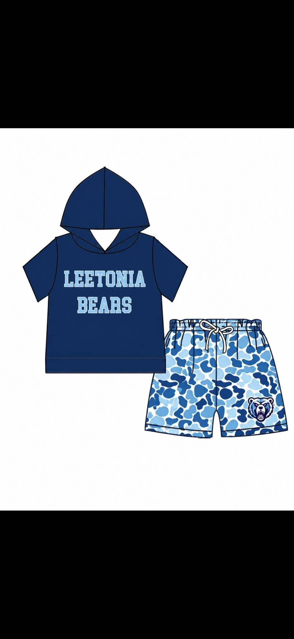 custom moq 5 mix size KABR0104 Baby Kids Short Sleeve Hooded Top Camo Shorts Team Clothes Set
