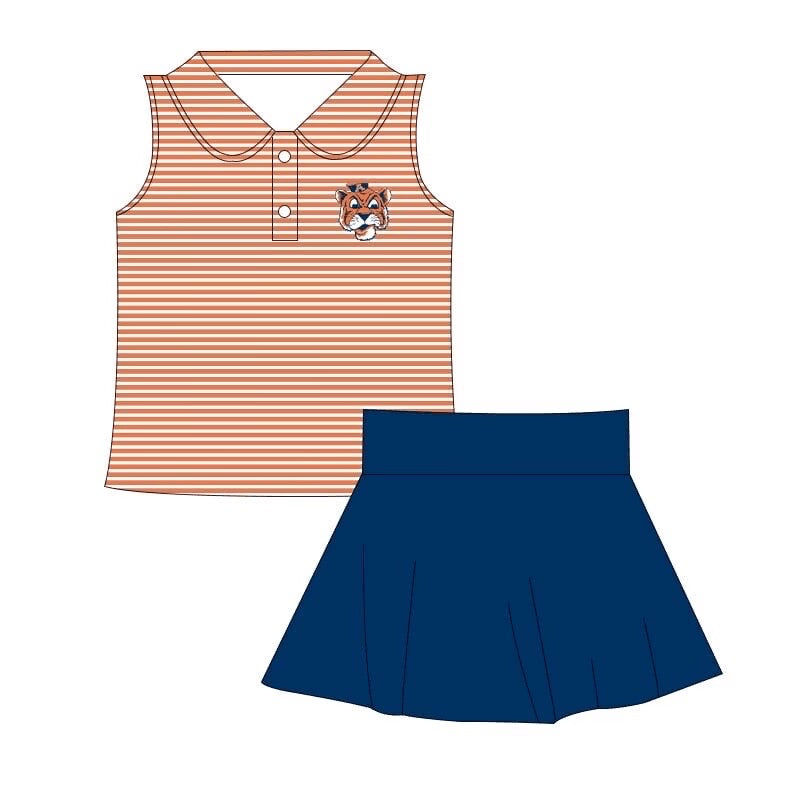 custom moq 5 eta 6-7weeks baby girls clothes orange striped sleeve navy blue shorts suit
