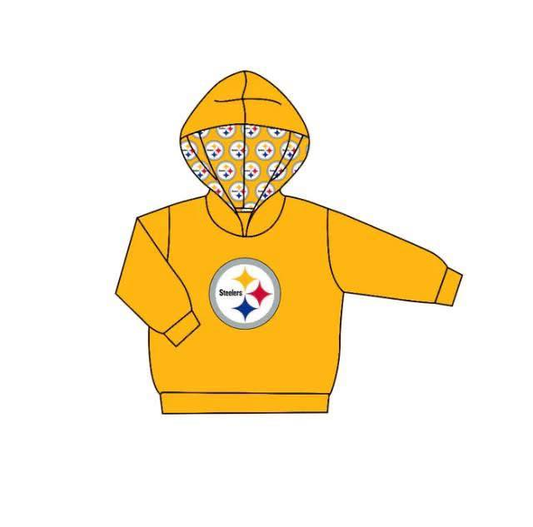 Custom moq 5 mix size milk silk baby girls clothes team yellow hooded long sleeve top-25.8.1