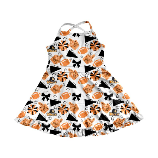 Custom moq 5 each style eta 6-7weeks baby girl clothes team orange bow sleeveless dress-25.9.4