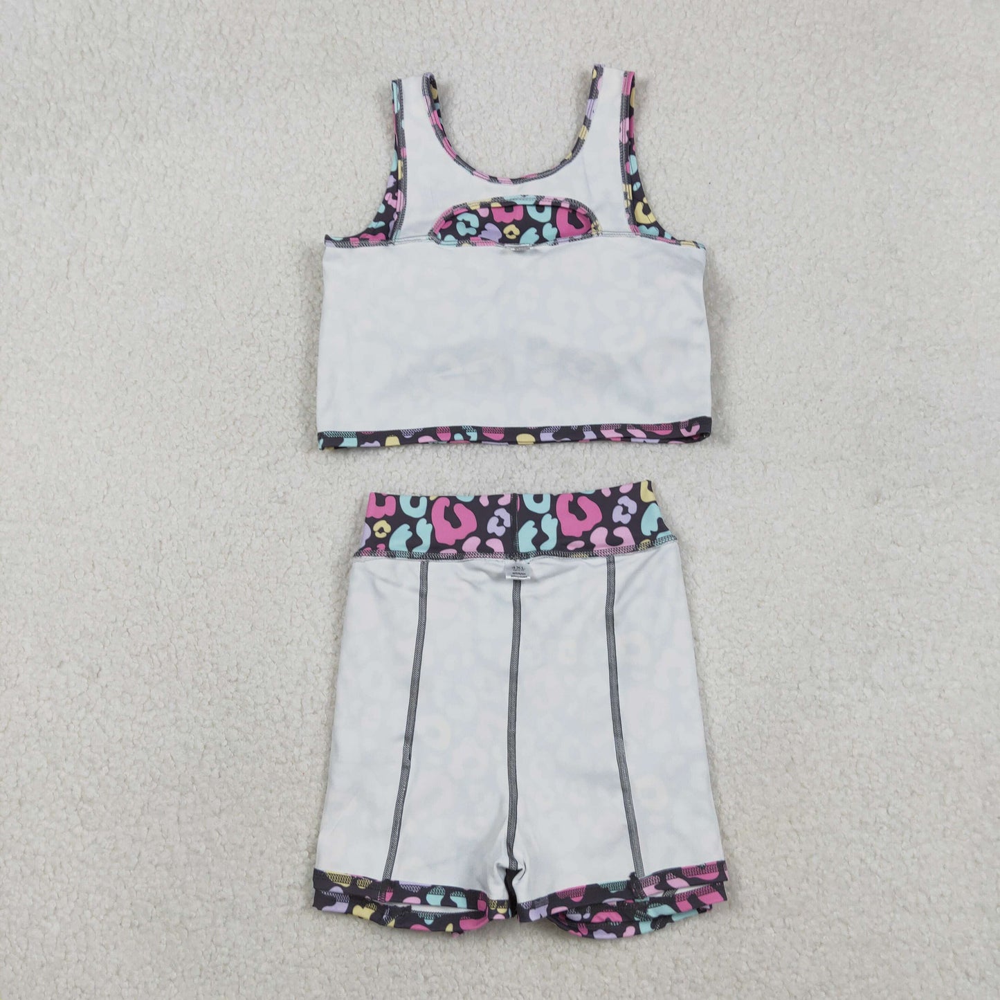 RTS NO MOQ（In Stock) GSD2176 Colorful leopard print gray vest and pants skirt yoga set