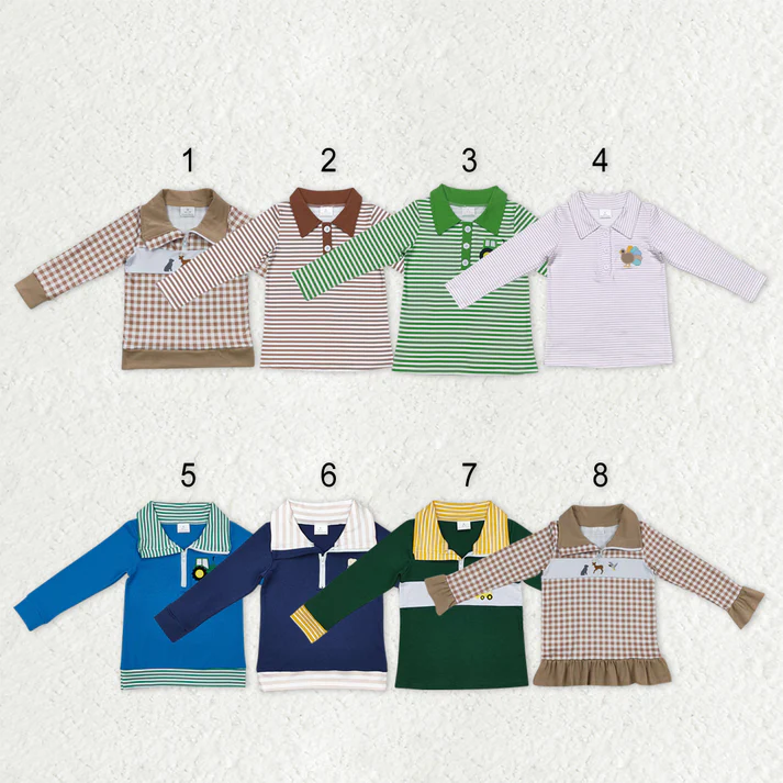 RTS NO MOQ Sibling baby boy clothes embroidery western duck farm zipper long-sleeved tops