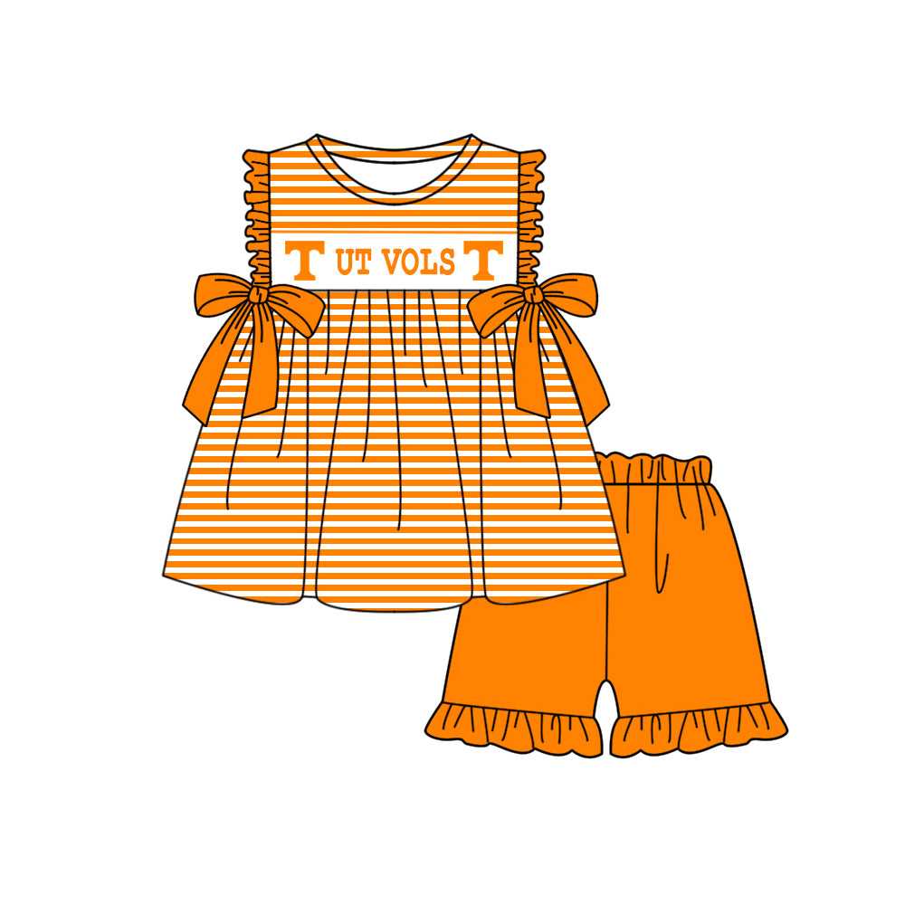 Custom moq 5 mix size milk silk summer teams baby girl boys clothes orange short sleeve shorts sets 2 and brief sets and dress and rompers 2 series