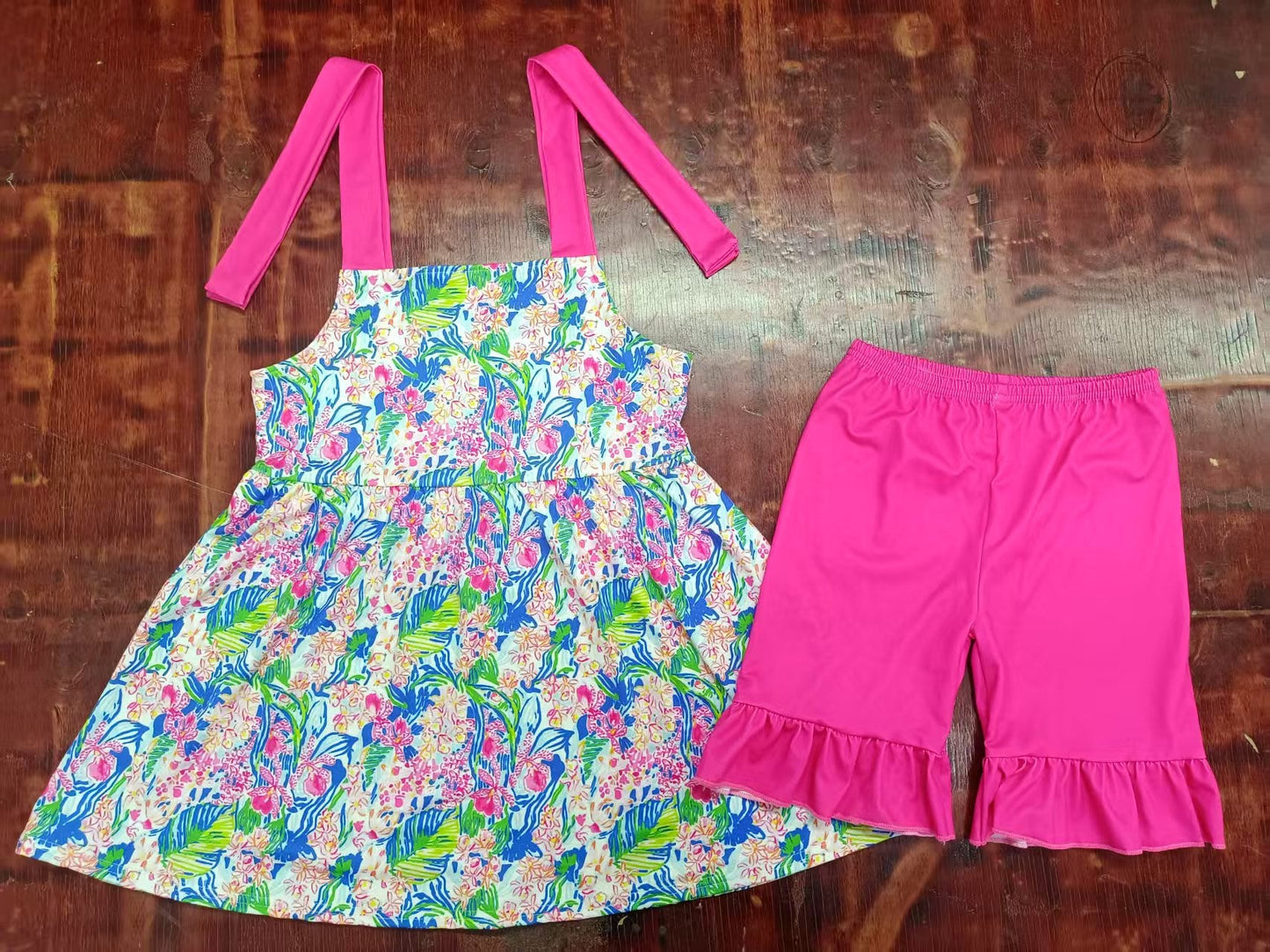 Custom moq 3 eta 6-7weeks baby girls clothes floral pattern rose red suspender shorts sets-25.4.30