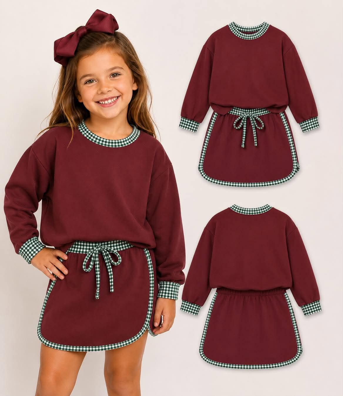 custom moq 5 mix size JEBX01 Baby Girls Letter Bow Print Long Sleeve Top Skirt Clothing Set