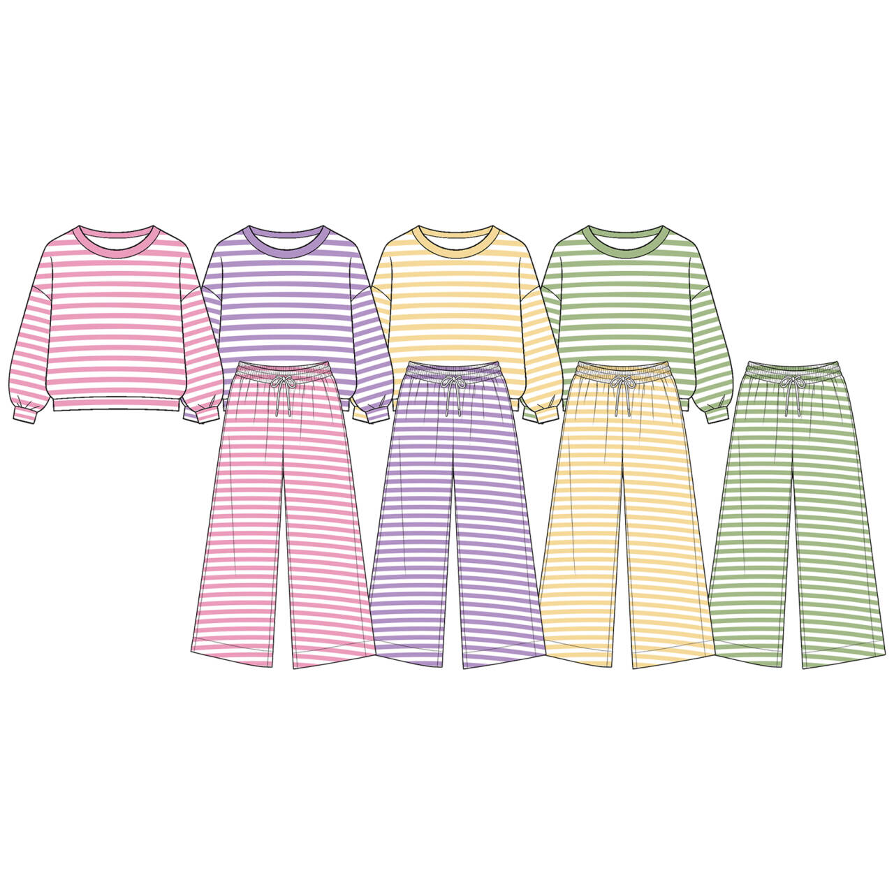 no moq GST01 Toddler Kids Stripe Print Crew Neck Long Sleeve Top Pant Casual Clothing Set