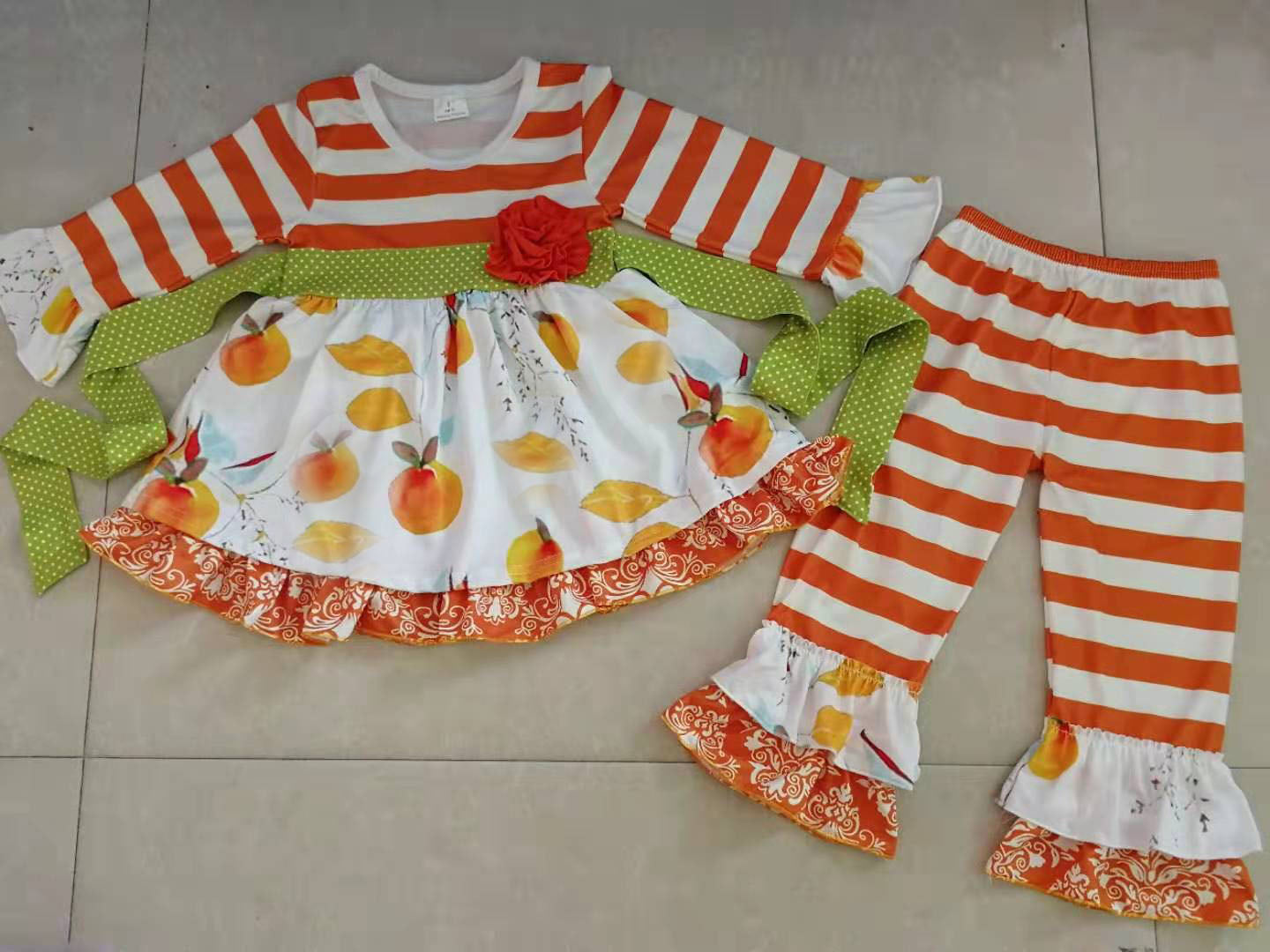 Peach Girls Striped Pants Suit