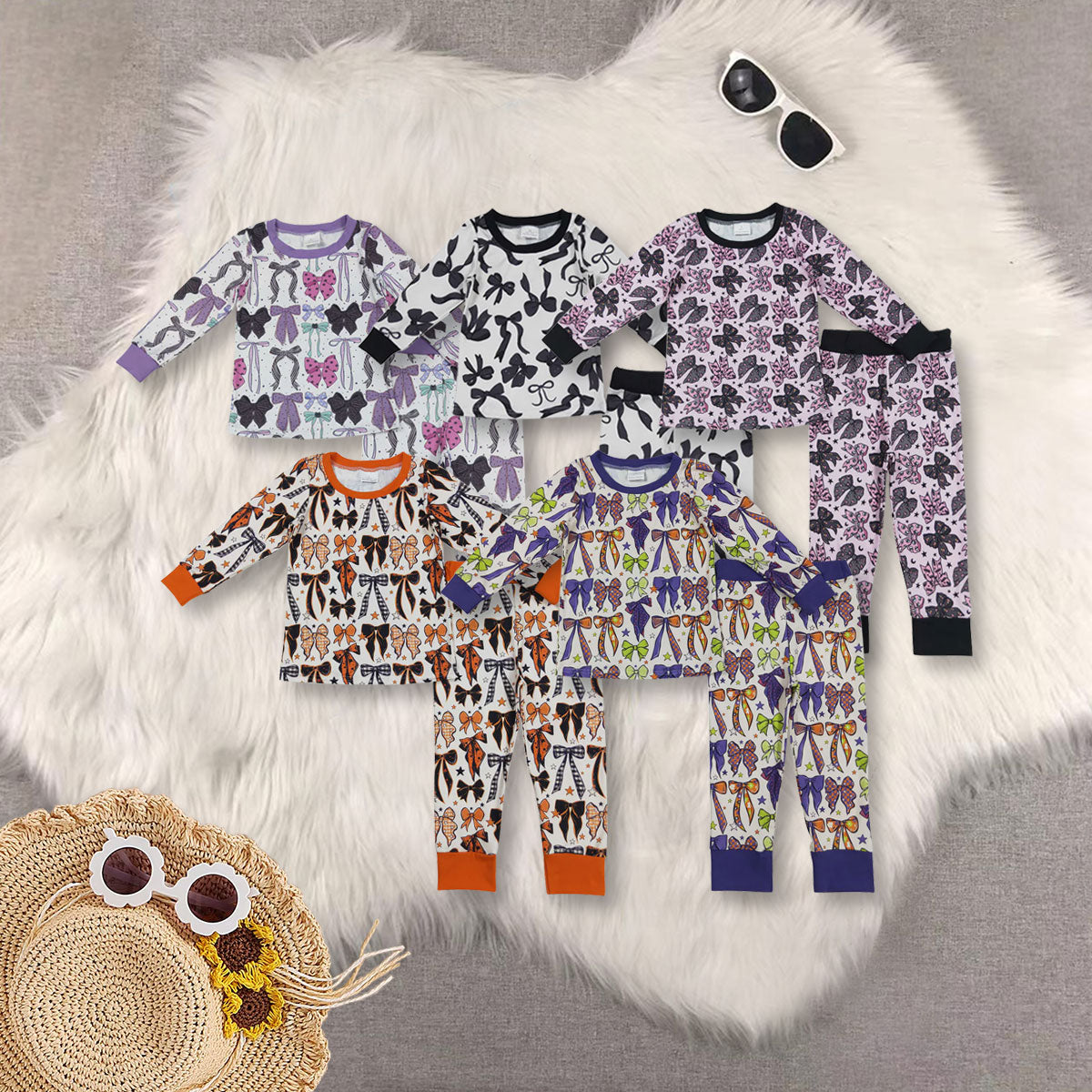 RTS NO MOQ Sibling Baby girl clothes bow long-sleeved trousers suits