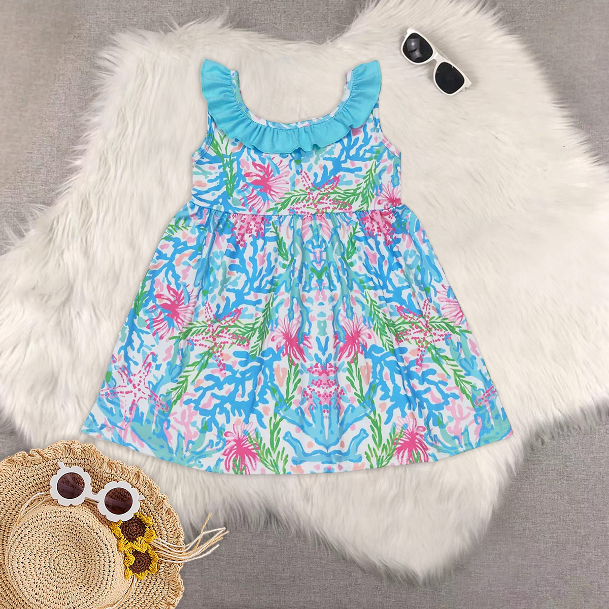 RTS baby girls clothes floral pattern short Sleeve dress