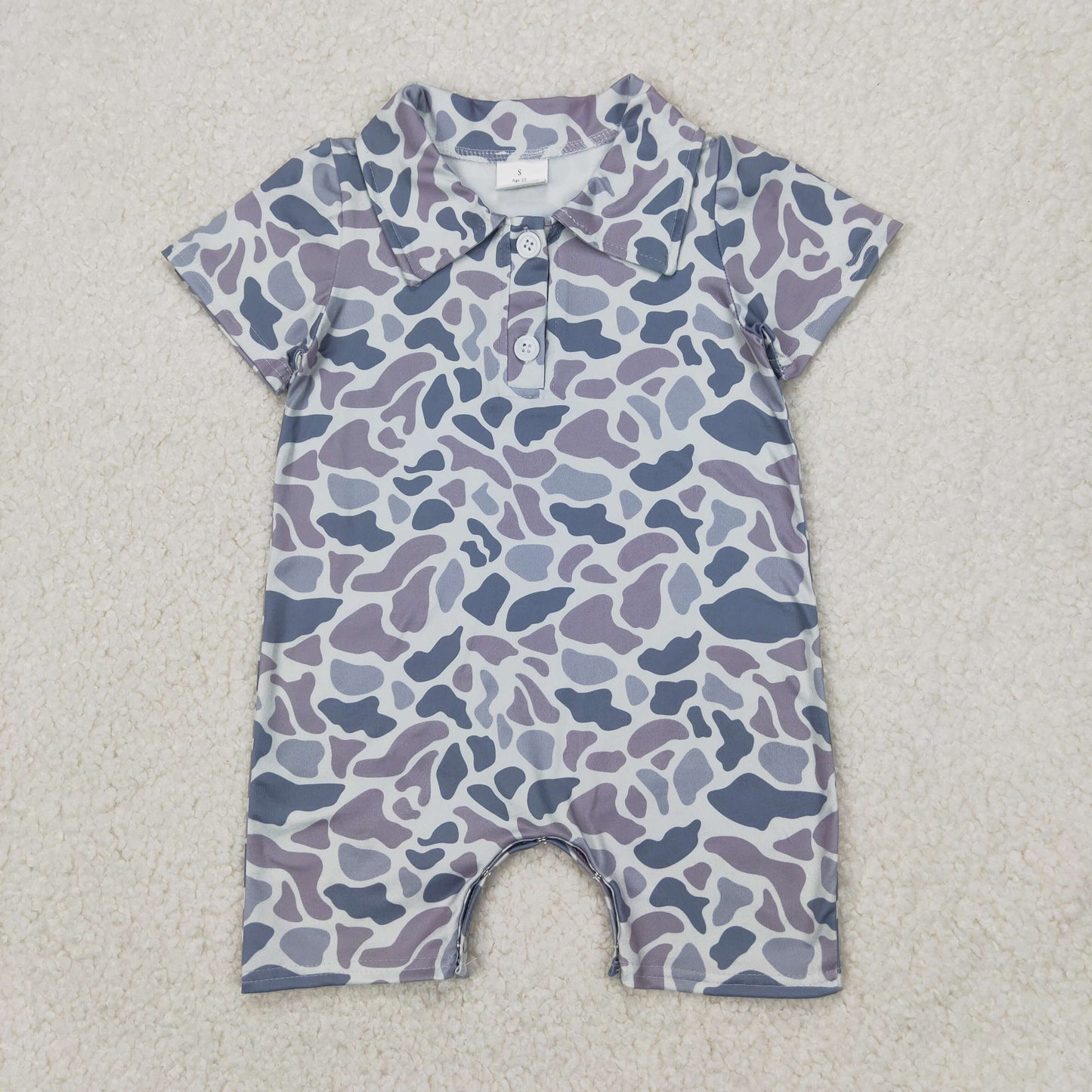 RTS NO MOQ ETA 5/7days arrived SR2973 Gray Camouflage Collar Button Short Sleeve Jumpsuit