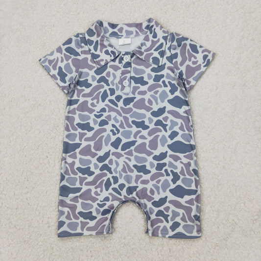 RTS NO MOQ ETA 5/7days arrived SR2973 Gray Camouflage Collar Button Short Sleeve Jumpsuit