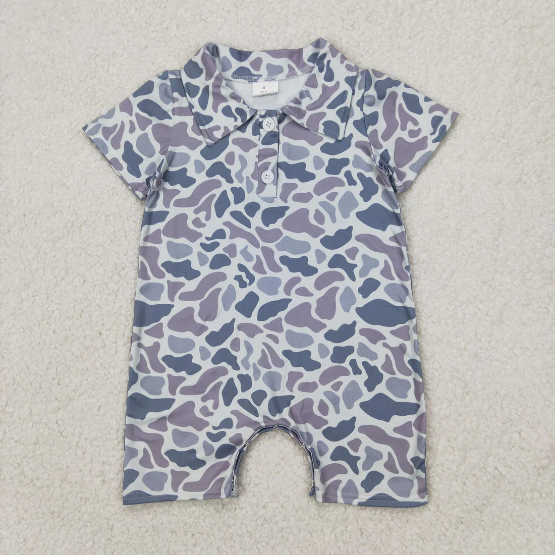 Best Sell RTS Baby Infant Boys Gray Camo Rompers Short Sleeves Button up Outfit for Newborns And Toddlers
