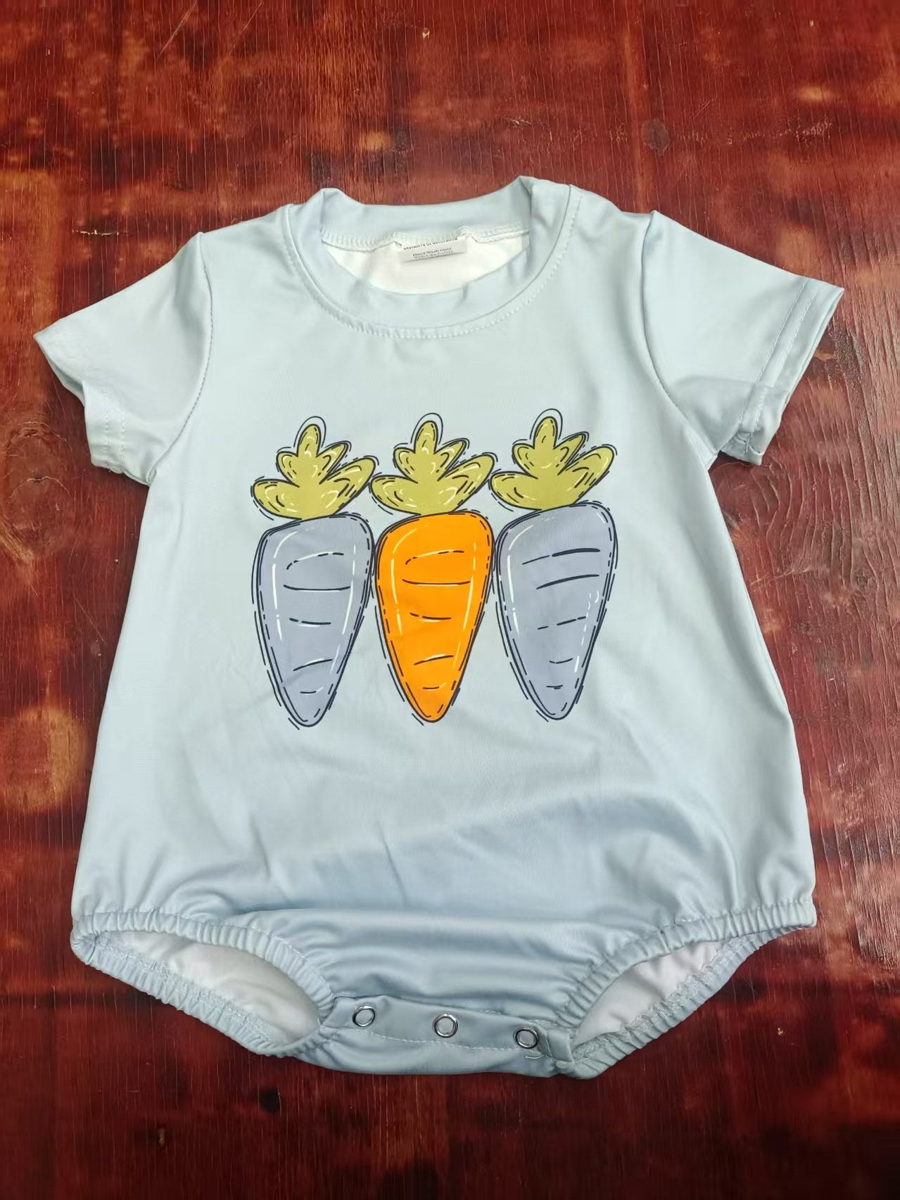 Custom moq 3 eta 6-7weeks baby boys clothes easter carrot blue short sleeve romper