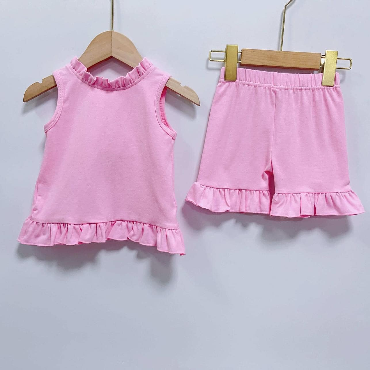 GSSO0518 Pink bow lace sleeveless shorts suit