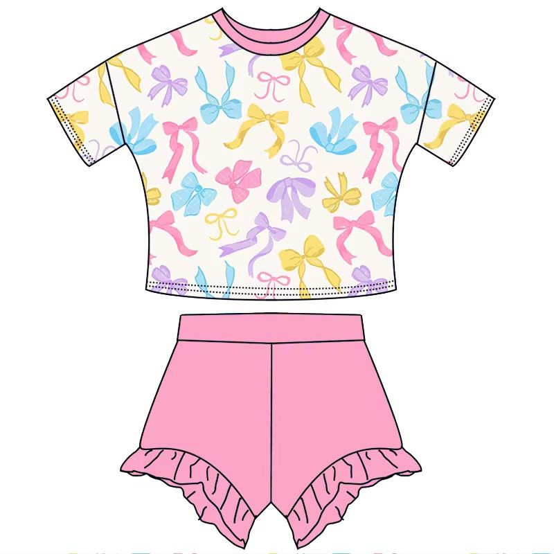 Custom moq 5 each style eta 6-7weeks baby girl clothes short sleeve shorts suits -25.7.28