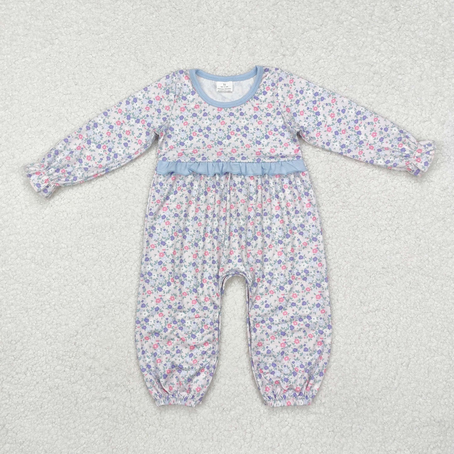 RTS NO MOQ ETA 5/7days arrived LR2072 Flower floral blue lace long-sleeved jumpsuit