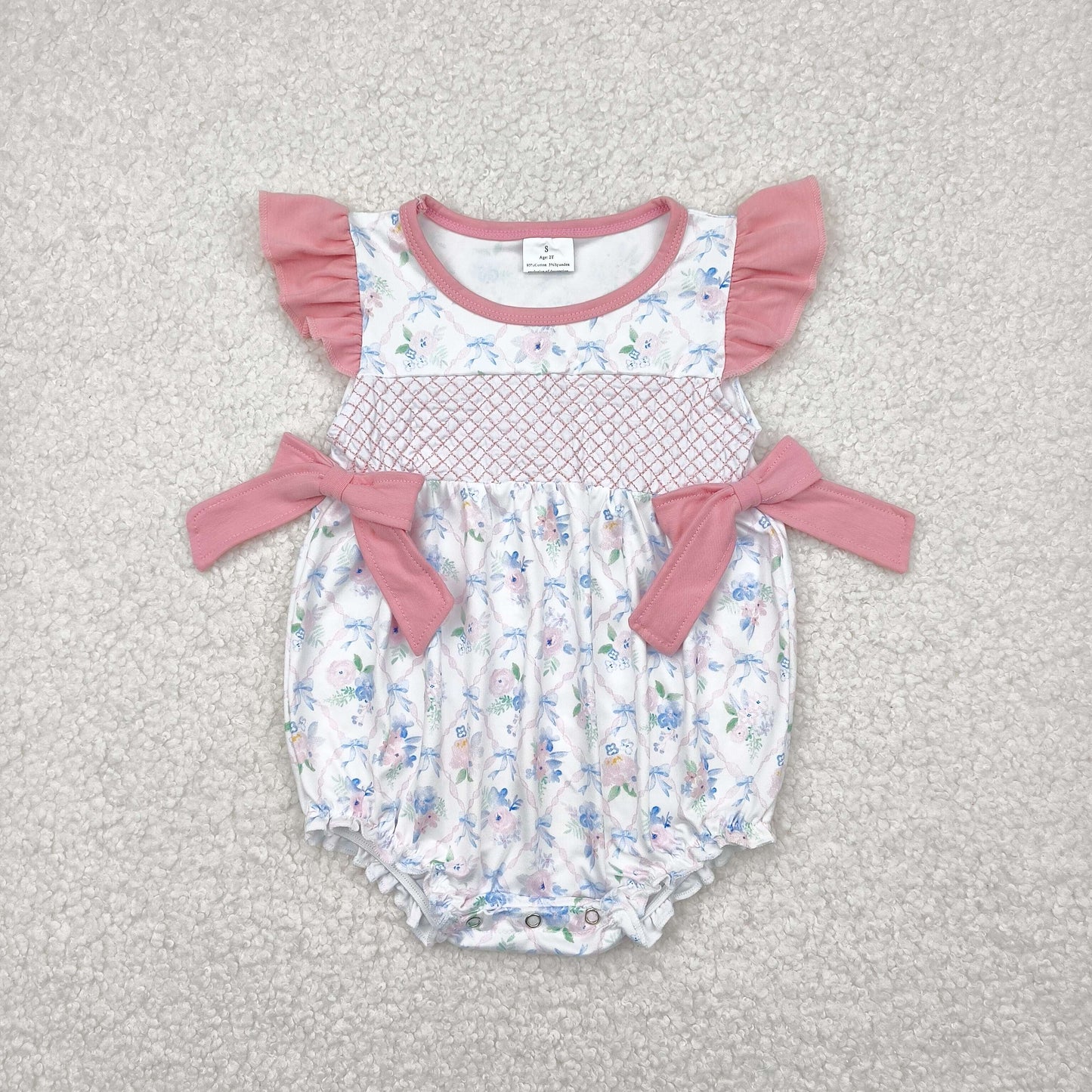RTS NO MOQ SR2923 Embroidered flower leaves blue bow pattern plaid pink flying sleeves vest jumpsuit