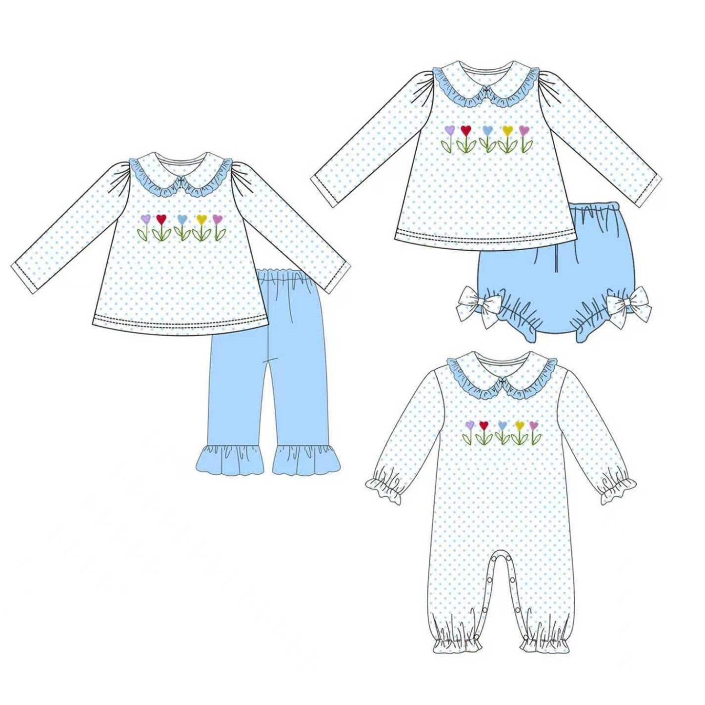 Custom moq 5 each style eta 6-7weeks baby girl clothes bow flroal long sleeve pants sets and romper and brief sets -25.9.8
