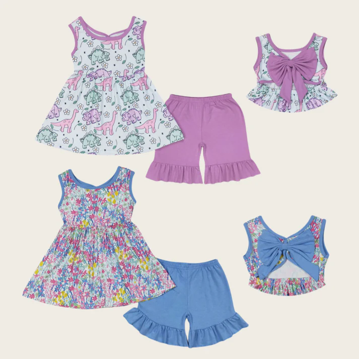 RTS NO MOQ girls short-sleeved shorts suit & short-sleeved sets